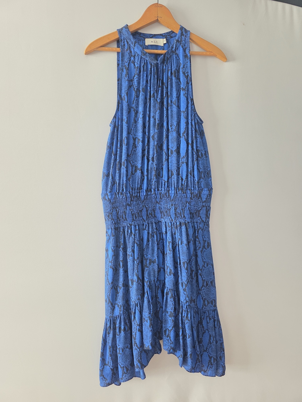 A.L.C. Electric Blue Snake-Print High-Low Halter Dress